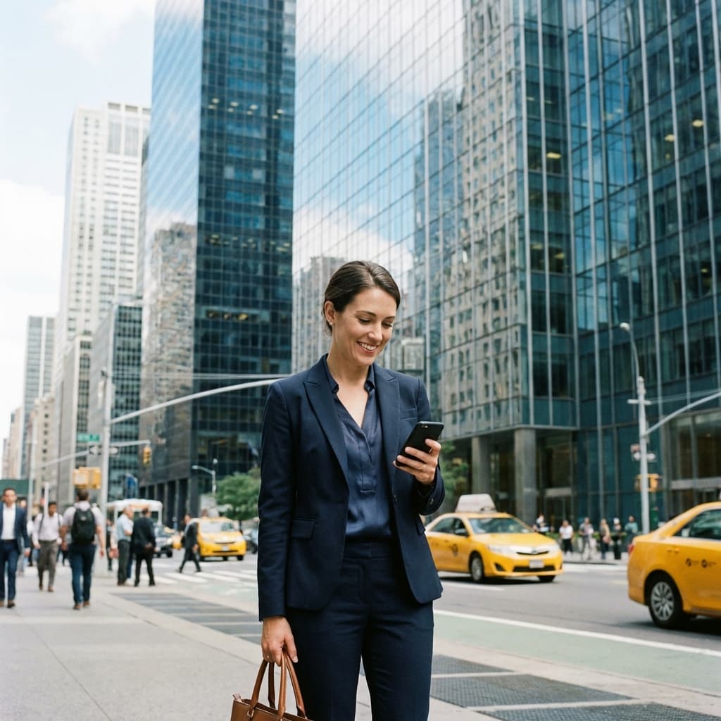 Luxury passenger using the Auzzie Chauffeur booking platform on her smartphone